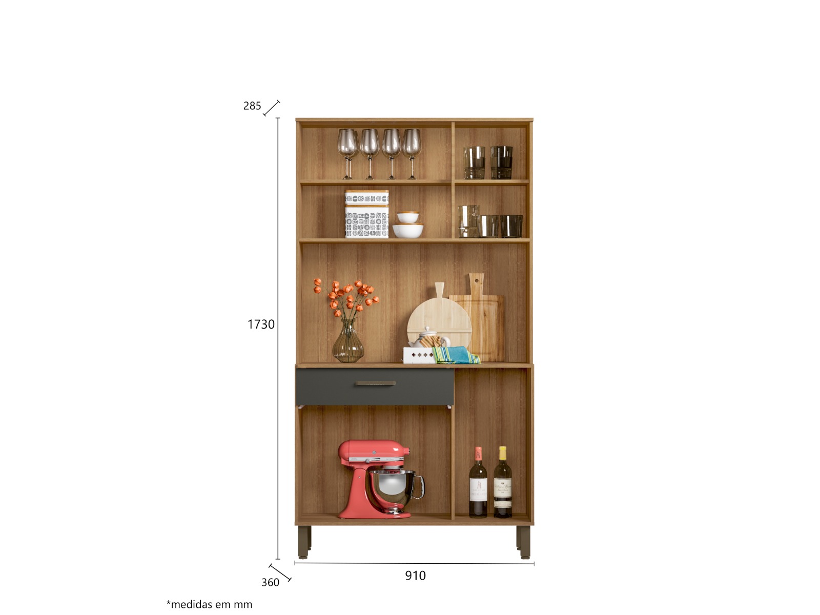 Kit Armário De Cozinha Compacta Grafite Viena Plus Com 4 Portas e 1 Gaveta Vp