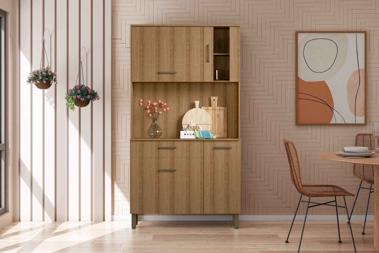 Kit Armário De Cozinha Compacta Mel Viena Plus Com 4 Portas e 1 Gaveta Vp