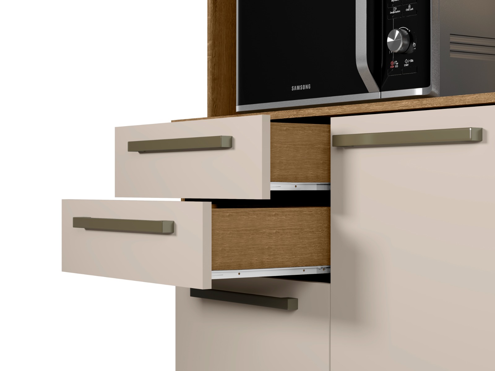 Kit Armário De Cozinha Compacta Ripado Arenas Multiuso Espaçoso Com 5 Portas 2 Gavetas 1,20 Luxo Pm