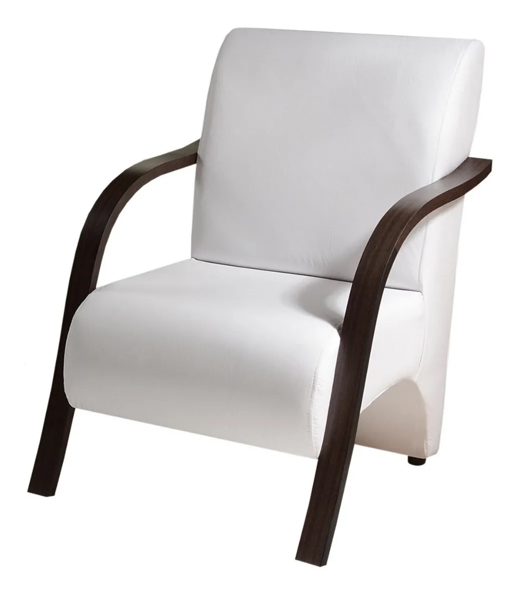 Poltrona Para Sala de Espera Recepção Branco Em Courino Com Braços de Madeira Decorativa Confortável Até 120 kg - PCM