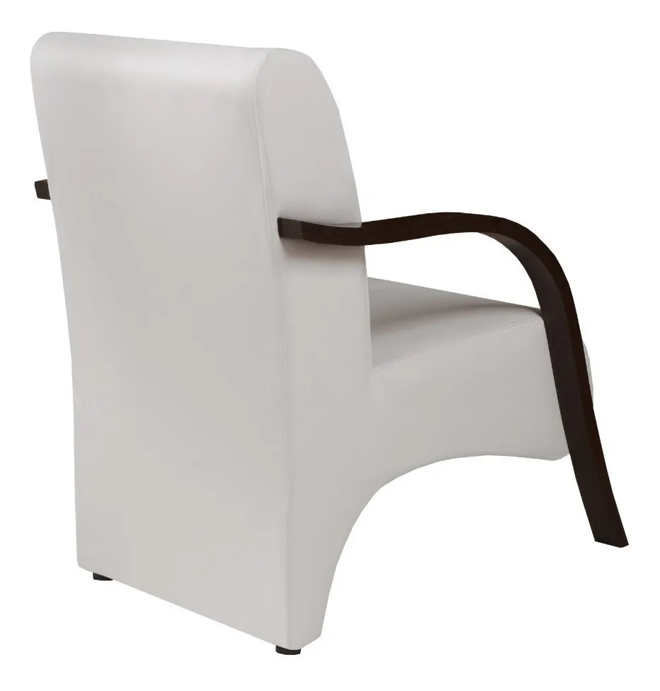 Poltrona Para Sala de Espera Recepção Branco Em Courino Com Braços de Madeira Decorativa Confortável Até 120 kg - PCM
