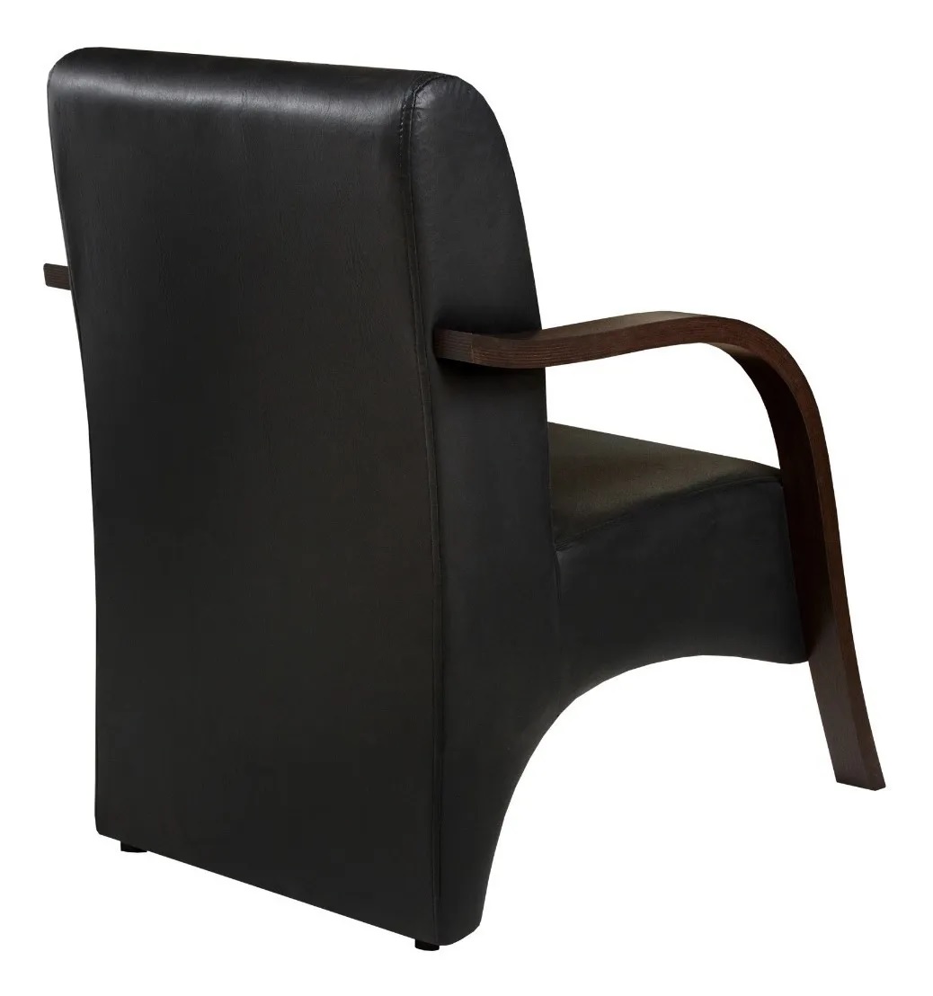Poltrona Para Sala de Espera Recepção Preta Em Courino Com Braços de Madeira Decorativa Confortável Até 120 kg - PCM