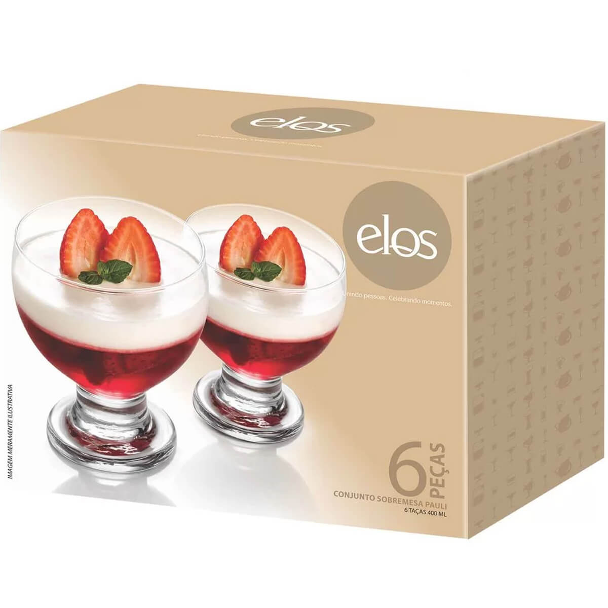 Conjunto Jogo de Sobremesa de Vidro Pauli 6 Taças 400ml Elos Mafra