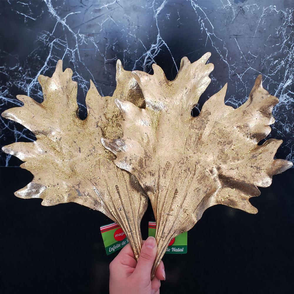 Galho Chifre de Cervo para Decoração Natalina Arranjo 48cm Magizi Dourado com Glitter