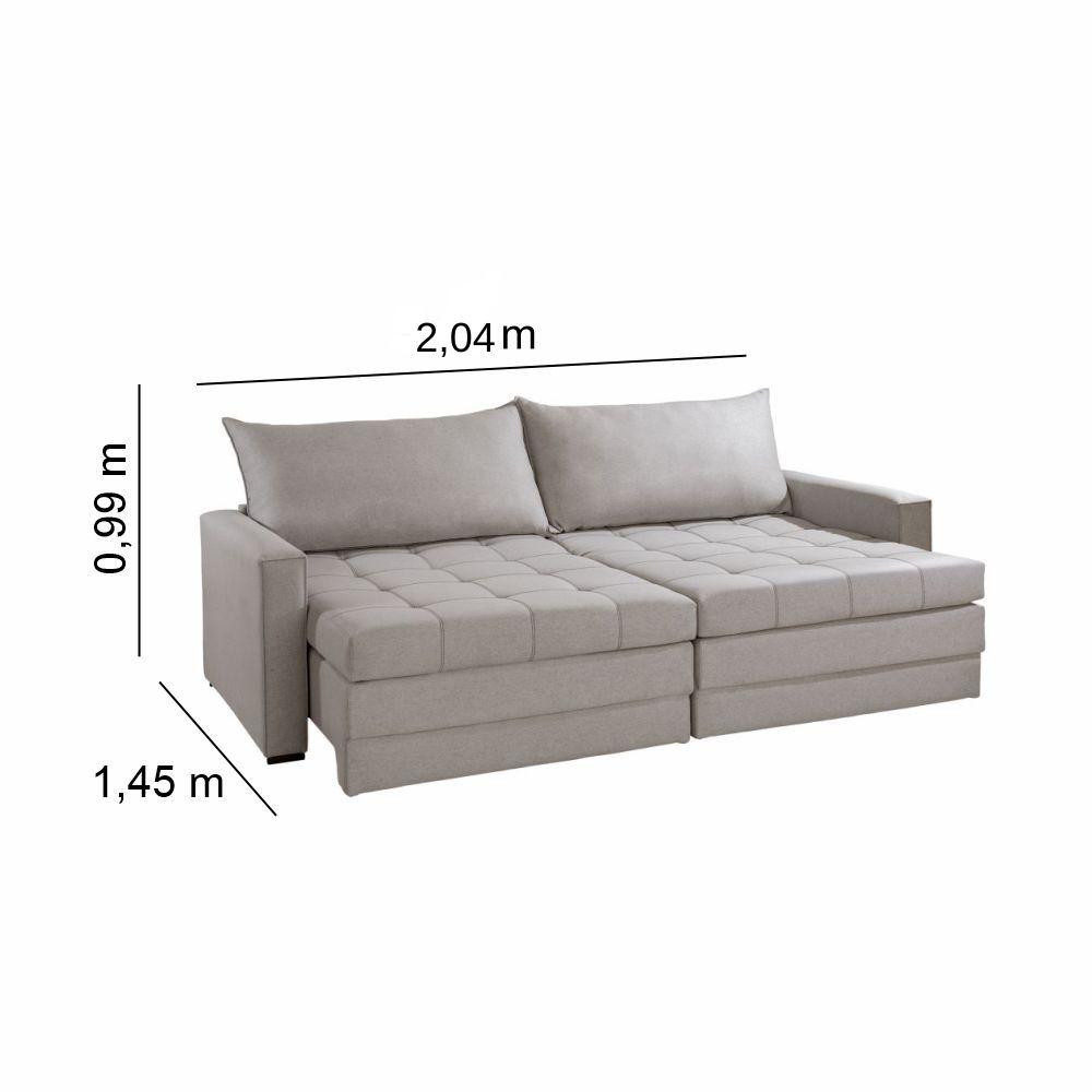 Sofá Cama Retrátil e Reclinável Captiva Tecido Linho Cinza 2,04 M
