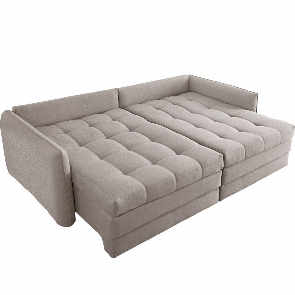 Sofá Cama Retrátil e Reclinável Captiva Tecido Linho Cinza 2,04 M