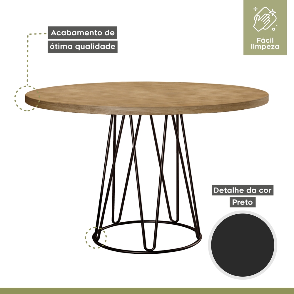 Conjunto Sala de Jantar Mesa 110cm Mdf Bp com 4 Cadeiras Dubai Mais Decor Linho Cinza Claro/Preto Fosco/Siena