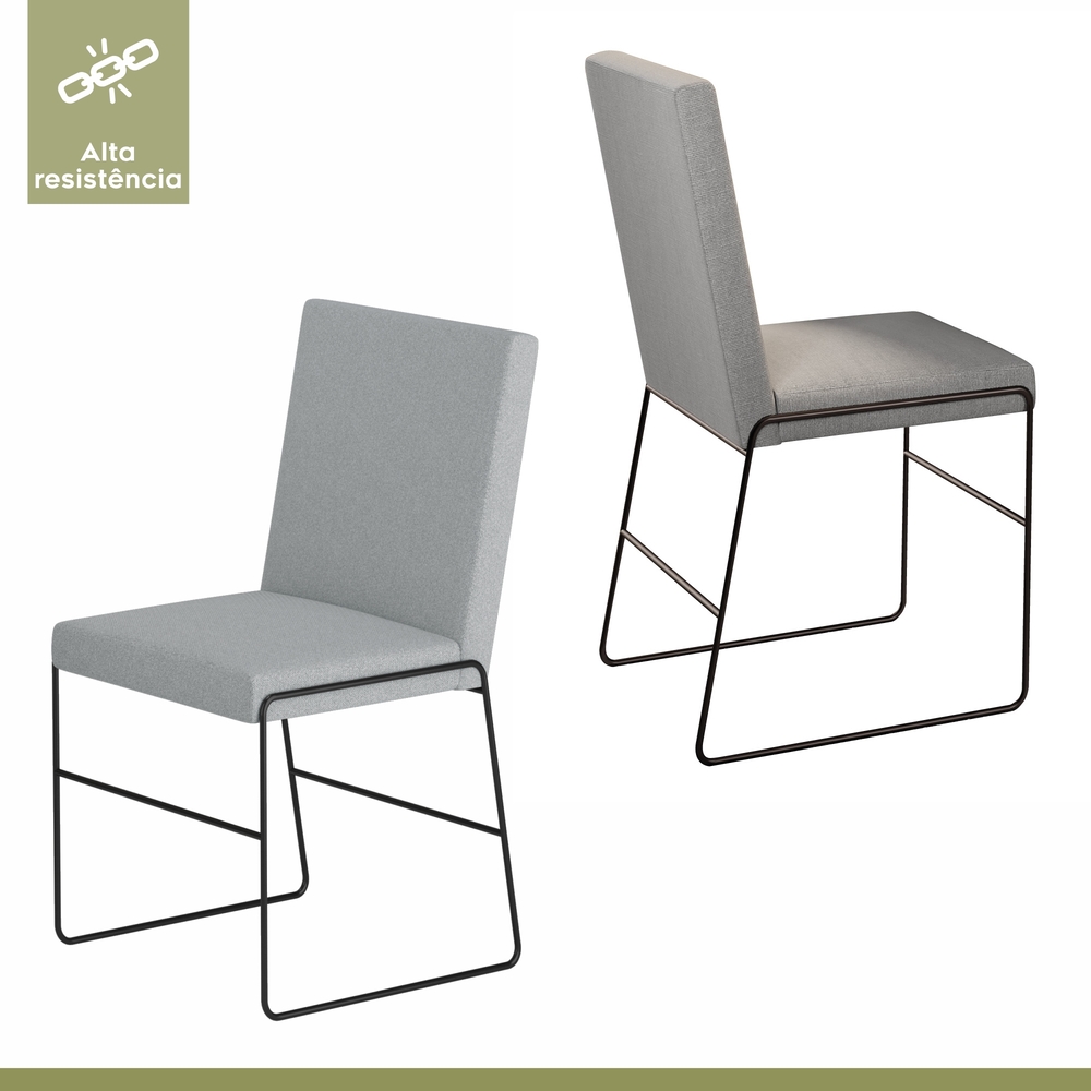 Conjunto Sala de Jantar Mesa 110cm Mdf Bp com 4 Cadeiras Dubai Mais Decor Linho Cinza Claro/Preto Fosco/Siena