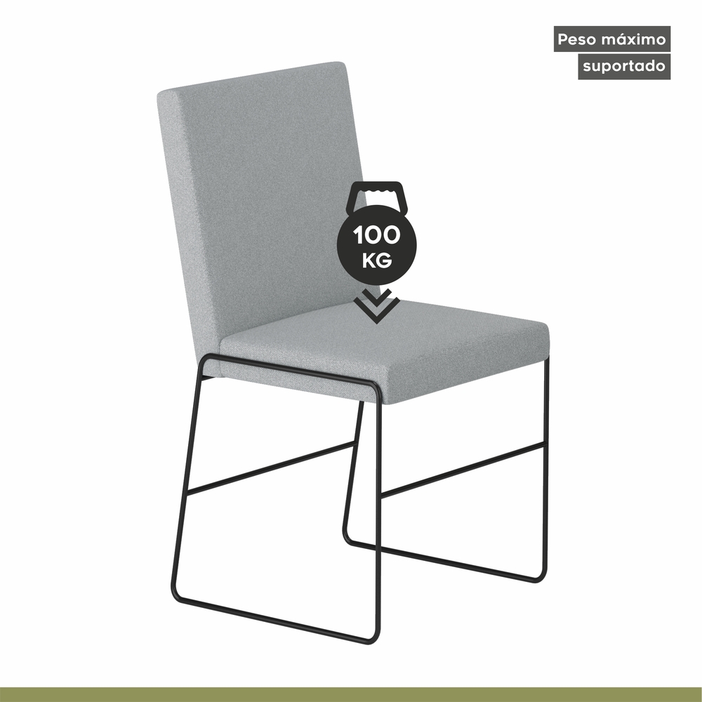 Conjunto Sala de Jantar Mesa 110cm Mdf Bp com 4 Cadeiras Dubai Mais Decor Linho Cinza Claro/Preto Fosco/Siena
