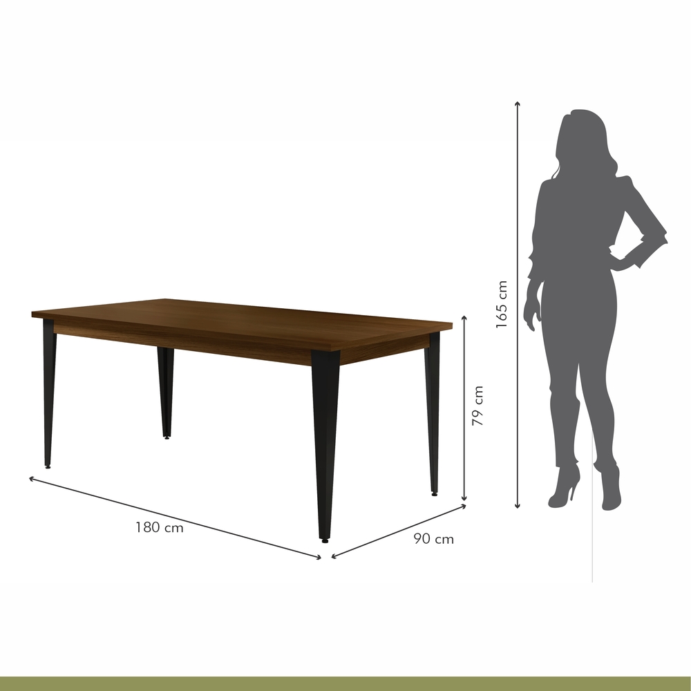 Conjunto Sala de Jantar Mesa Espanha 180cm com 6 Cadeiras em Aço e Junco Madri Mais Decor Courissimo Preto/Mocaccino/Preto/Junco Carvalho