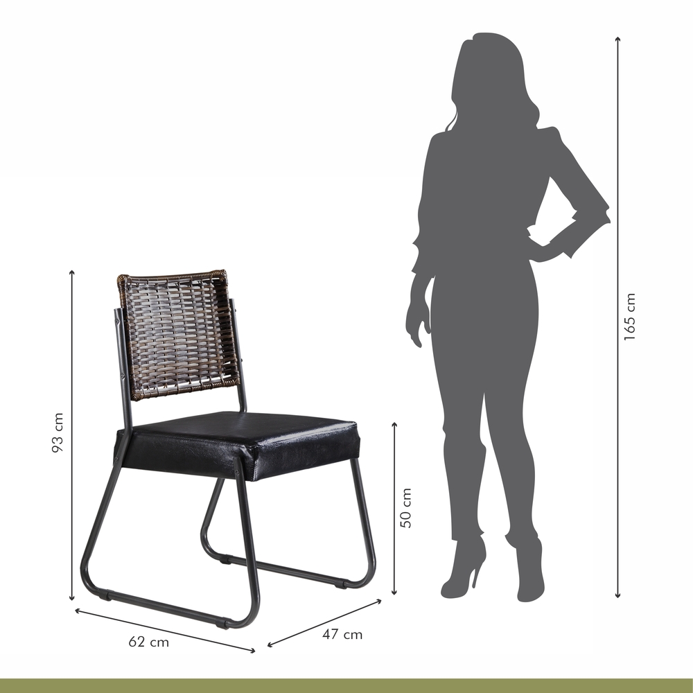 Conjunto Sala de Jantar Mesa Espanha 180cm com 6 Cadeiras em Aço e Junco Madri Mais Decor Courissimo Preto/Mocaccino/Preto/Junco Carvalho