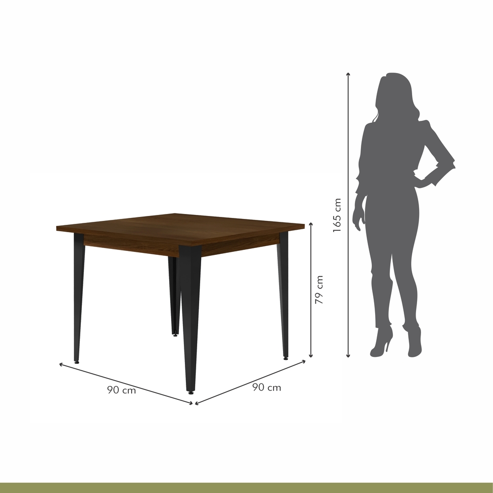 Conjunto Sala de Jantar Mesa Espanha 90cm com 4 Cadeiras em Aço e Junco Madri Mais Decor Linho Cinza/Mocaccino/Grafite/Junco Carvalho