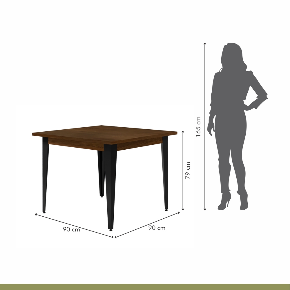 Conjunto Sala de Jantar Mesa Espanha 90cm com 4 Cadeiras em Aço e Junco Madri Mais Decor Linho Cinza/Mocaccino/Preto/Junco Carvalho