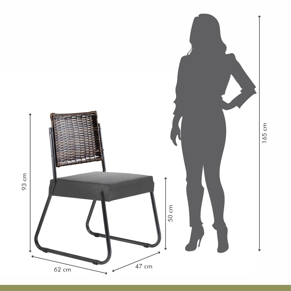Conjunto Sala de Jantar Mesa Espanha 90cm com 4 Cadeiras em Aço e Junco Madri Mais Decor Linho Cinza/Mocaccino/Preto/Junco Carvalho
