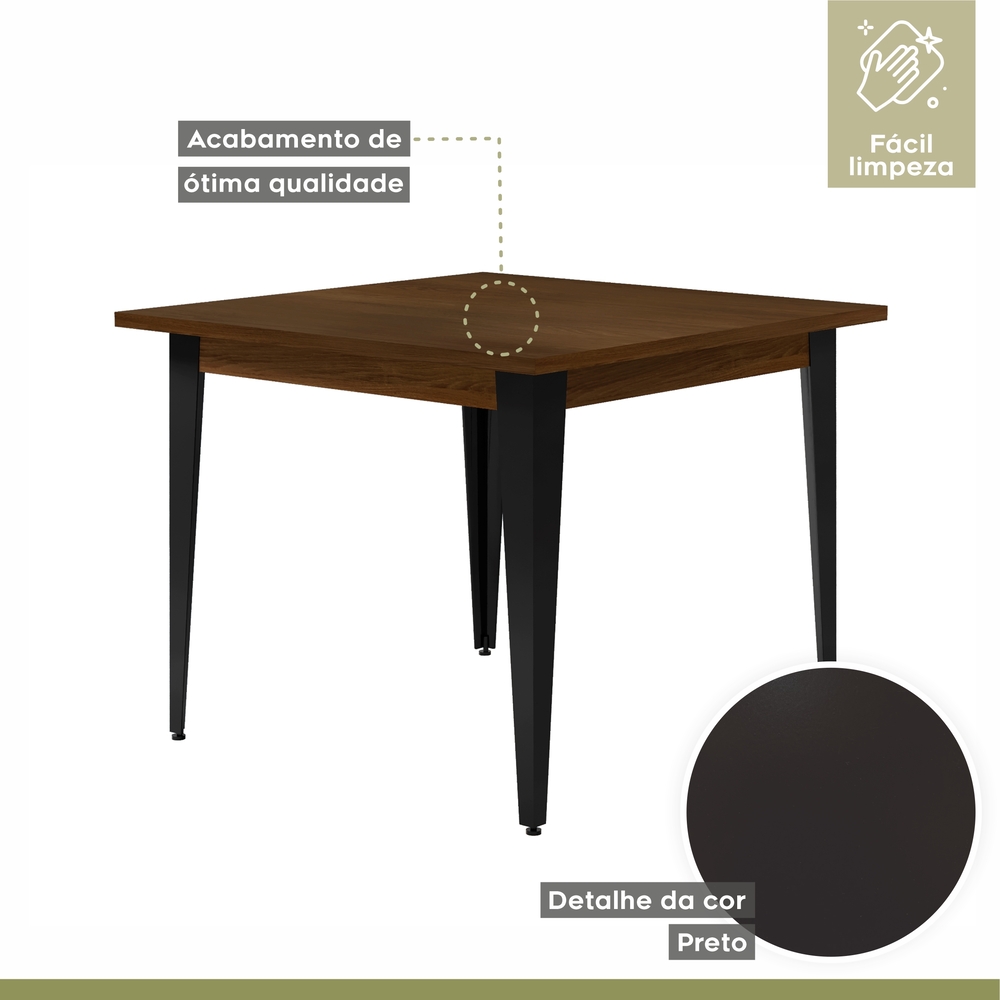 Conjunto Sala de Jantar Mesa Espanha 90cm com 4 Cadeiras em Aço e Junco Madri Mais Decor Linho Claro/Mocaccino/Preto/Junco Carvalho