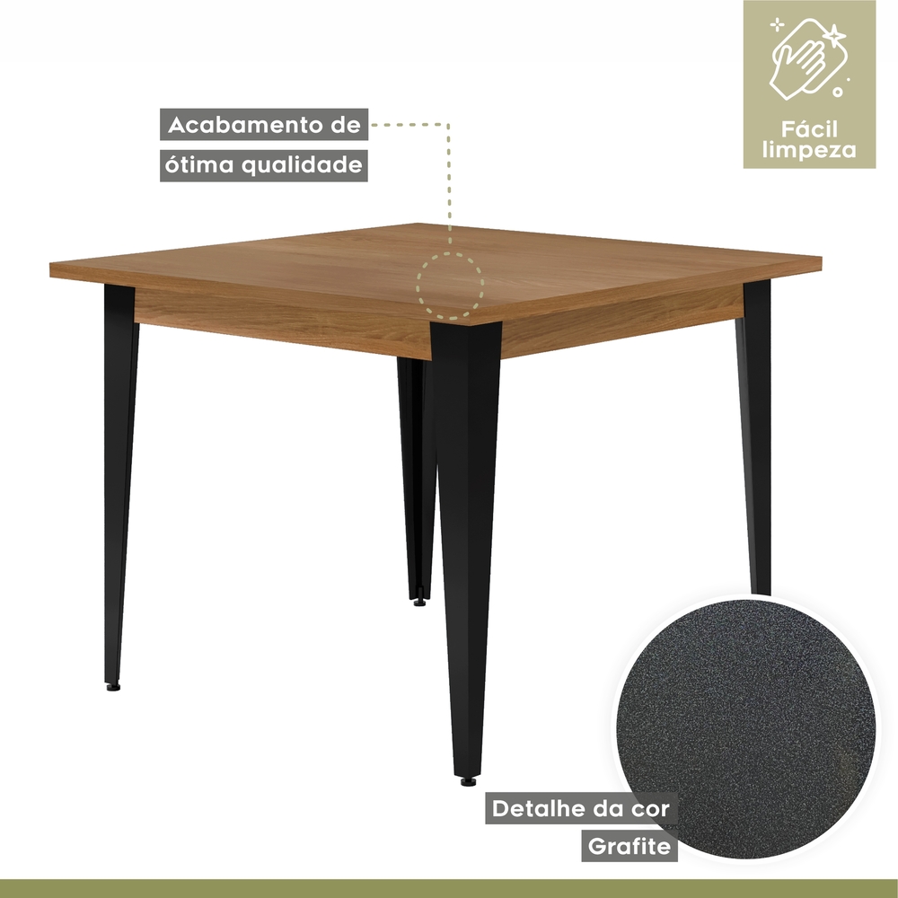 Conjunto Sala de Jantar Mesa Espanha 90cm com 4 Cadeiras em Aço e Junco Madri Mais Decor Linho Claro/Siena/Grafite/Junco Carvalho