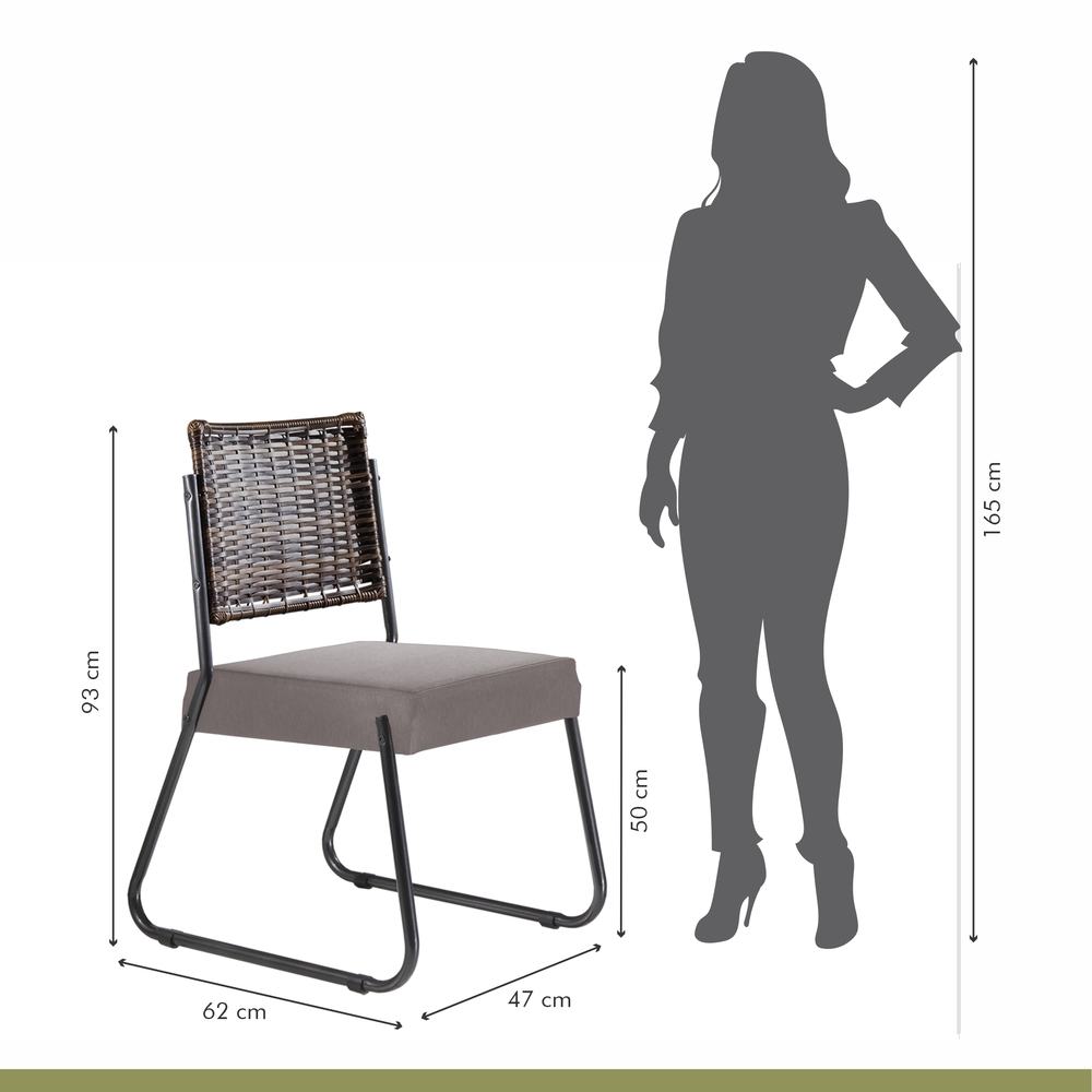 Conjunto Sala de Jantar Mesa Espanha 90cm com 4 Cadeiras em Aço e Junco Madri Mais Decor Linho Claro/Siena/Grafite/Junco Carvalho