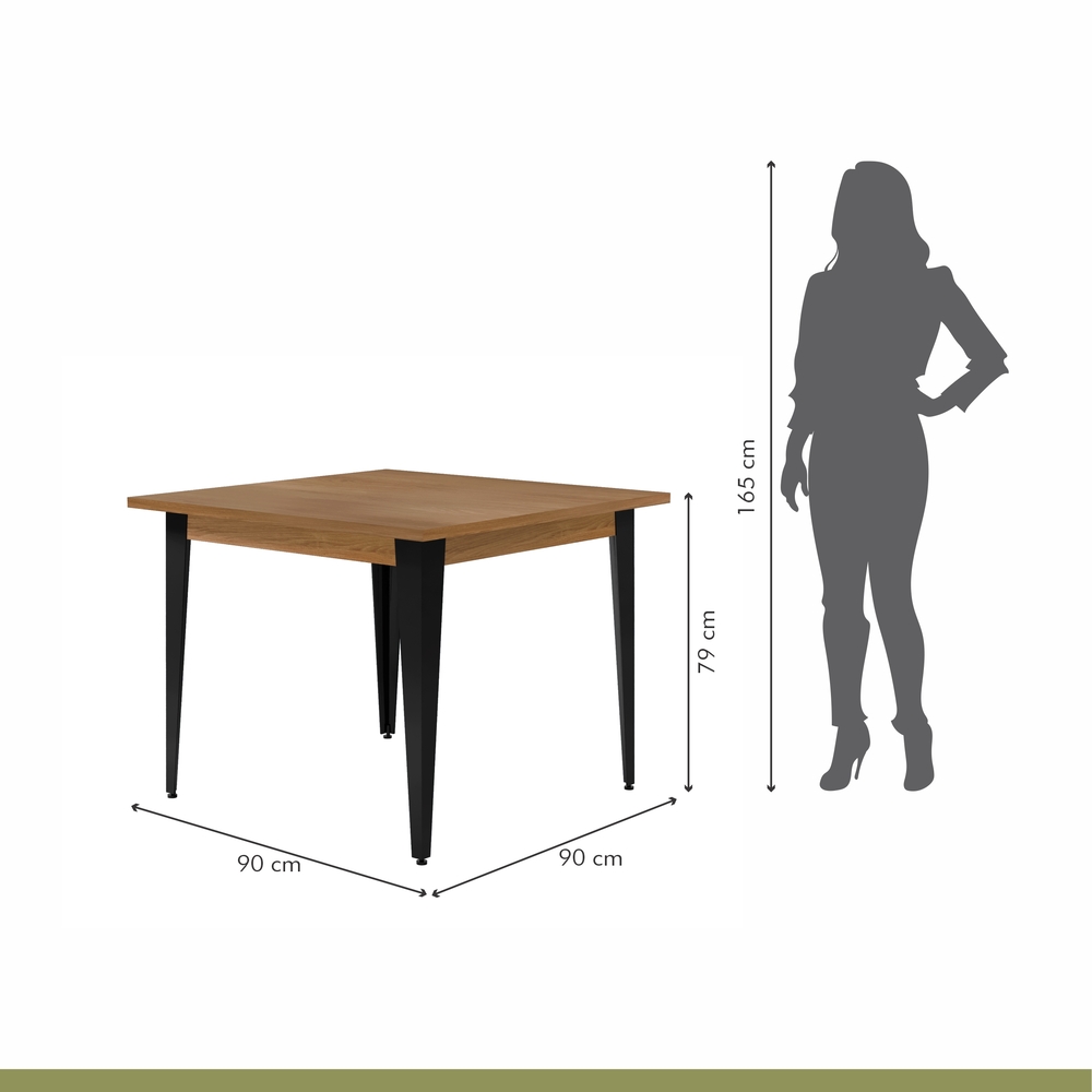 Conjunto Sala de Jantar Mesa Espanha 90cm com 4 Cadeiras em Aço e Junco Madri Mais Decor Linho Claro/Siena/Preto/Junco Carvalho