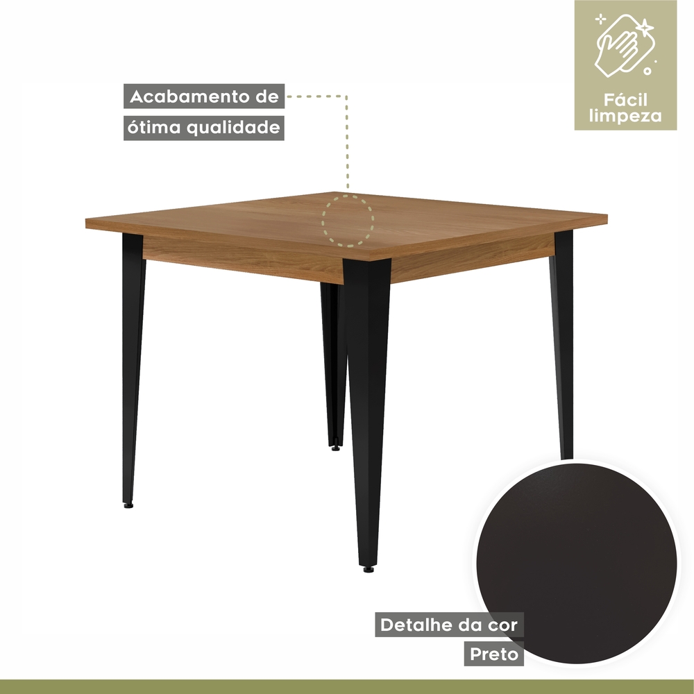 Conjunto Sala de Jantar Mesa Espanha 90cm com 4 Cadeiras em Aço e Junco Madri Mais Decor Linho Claro/Siena/Preto/Junco Carvalho
