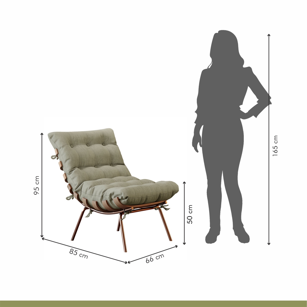 Poltrona e Puff M06 Mais Decor Cobre/Linho Bege
