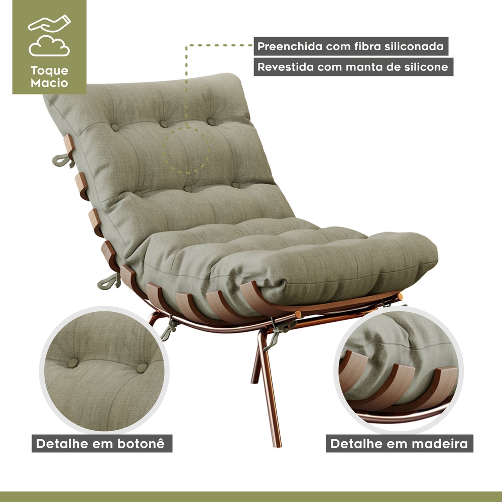 Poltrona e Puff M06 Mais Decor Cobre/Linho Bege