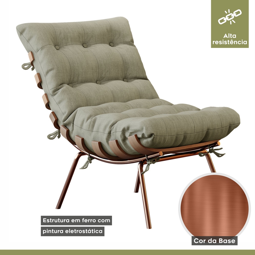 Poltrona e Puff M06 Mais Decor Cobre/Linho Bege