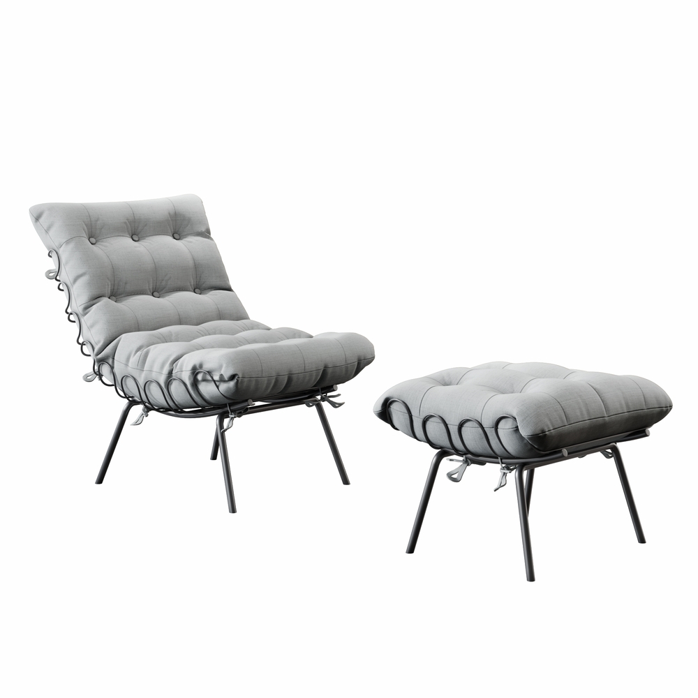 Poltrona e Puff M07 Mais Decor Preto/Linho Cinza