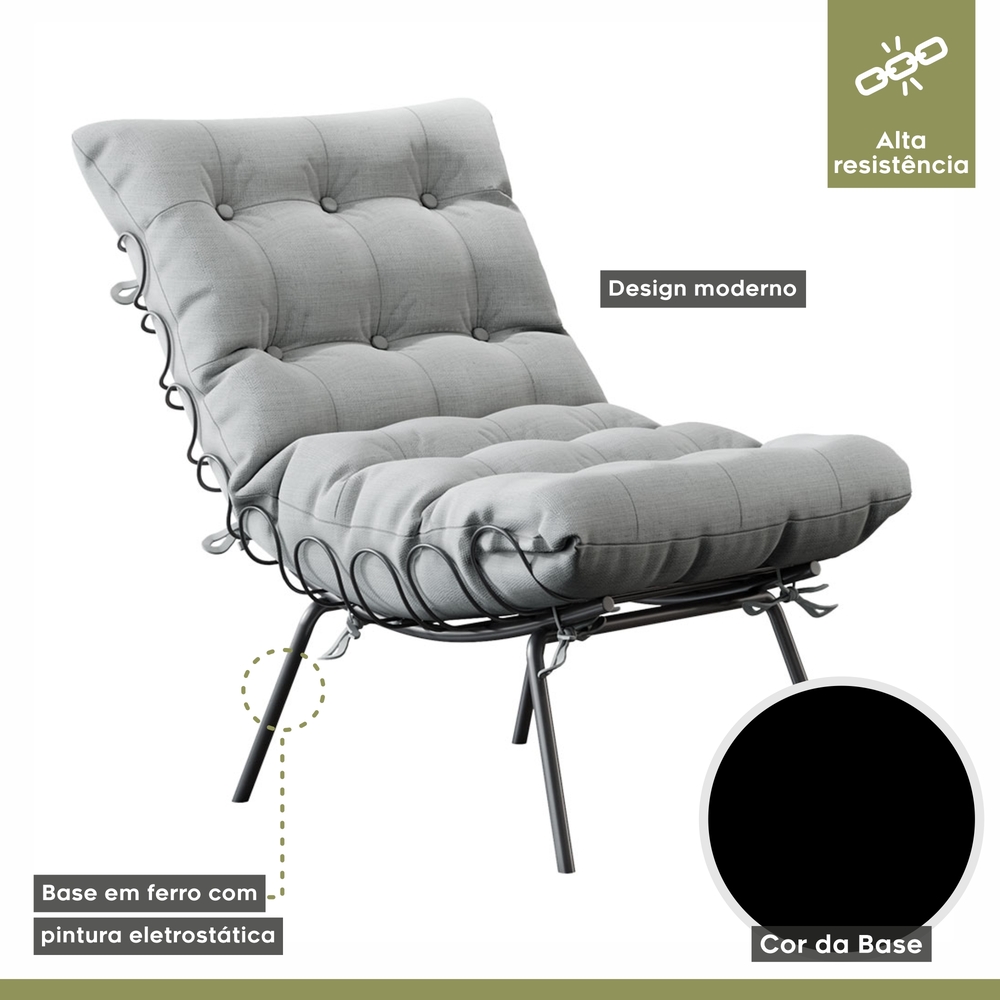 Poltrona e Puff M07 Mais Decor Preto/Linho Cinza