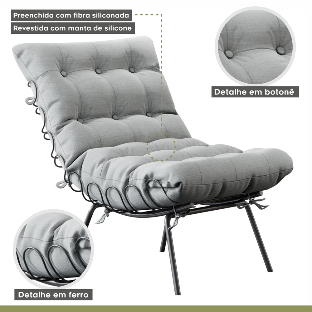 Poltrona e Puff M07 Mais Decor Preto/Linho Cinza