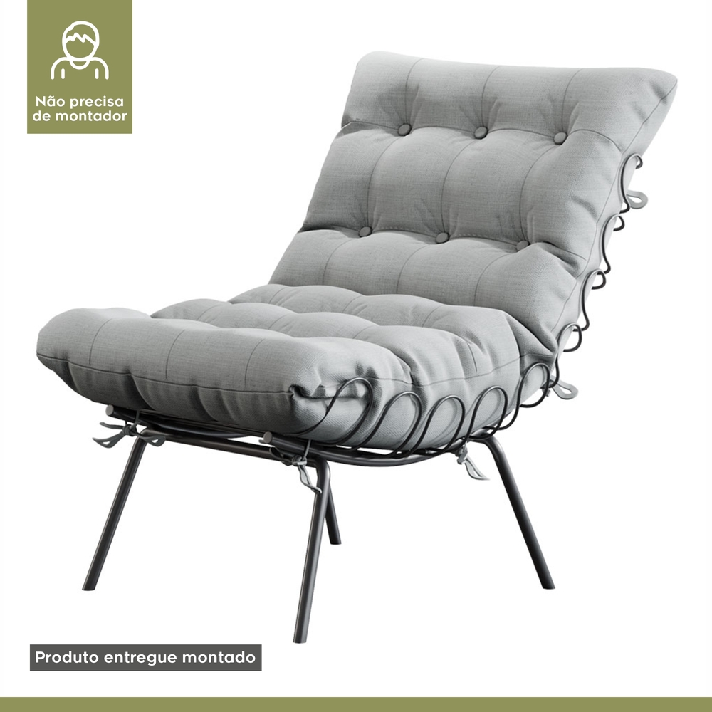 Poltrona e Puff M07 Mais Decor Preto/Linho Cinza