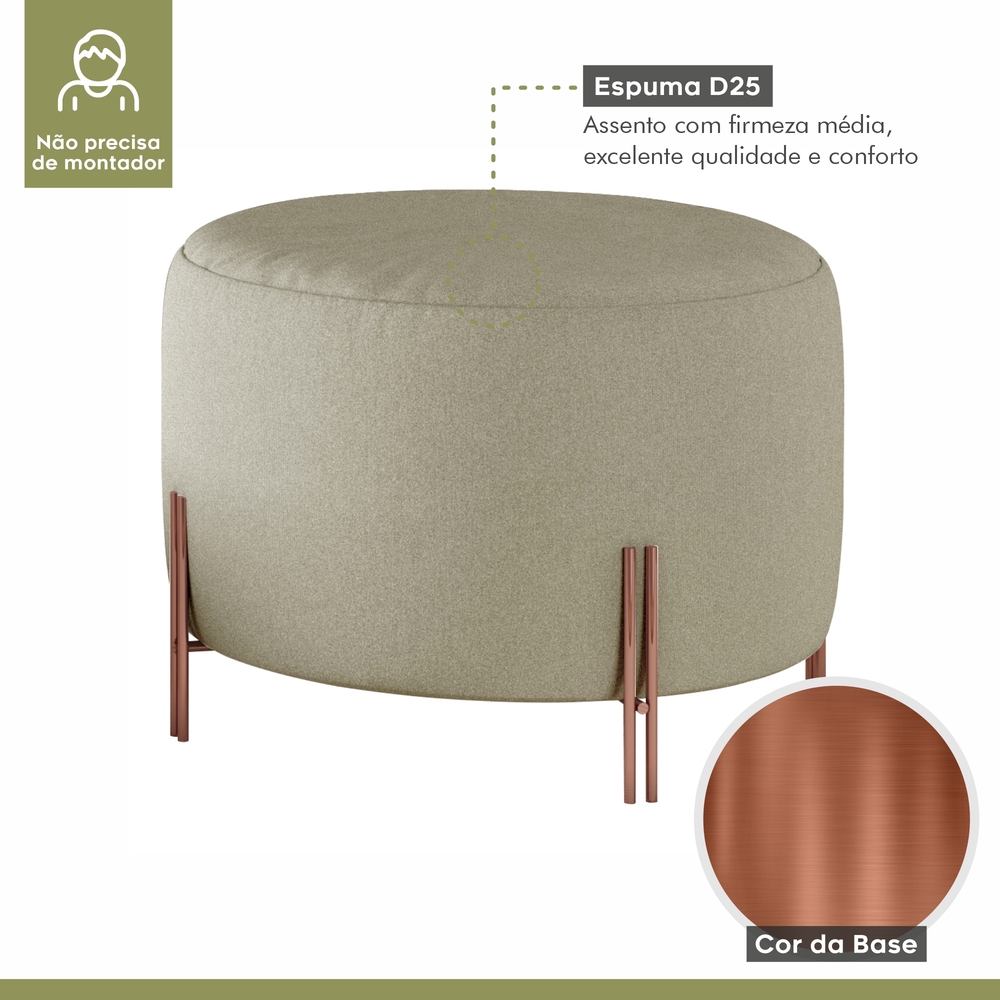 Puff Girassol Mais Decor Cobre/Linho Bege
