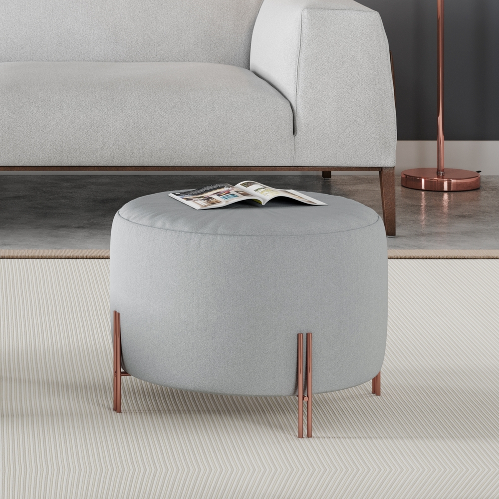 Puff Girassol Mais Decor Cobre/Linho Cinza