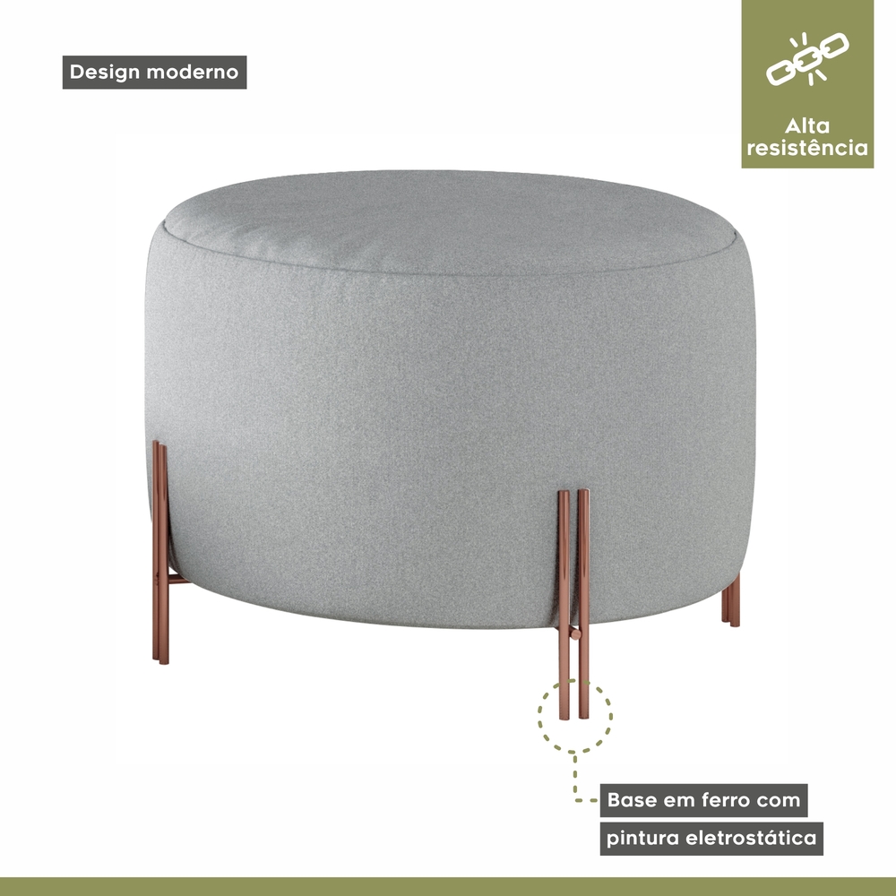 Puff Girassol Mais Decor Cobre/Linho Cinza