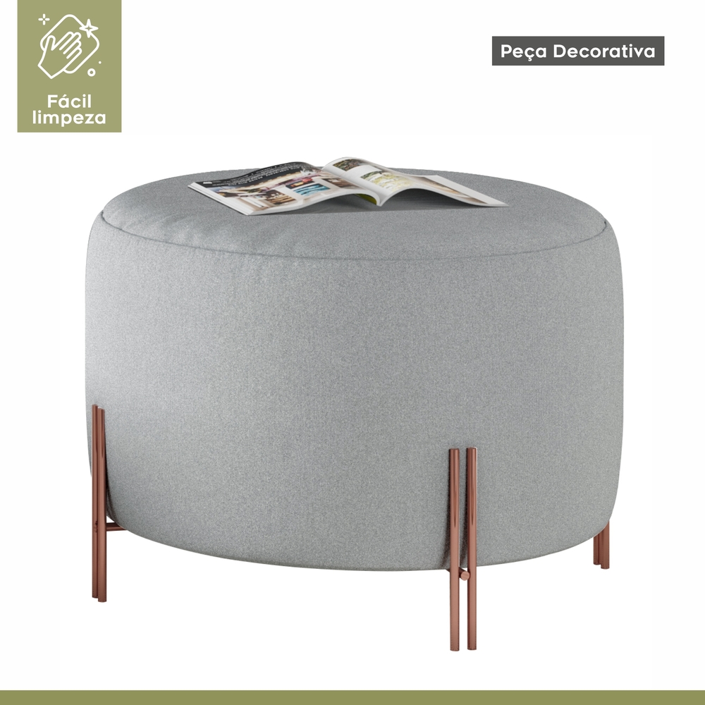 Puff Girassol Mais Decor Cobre/Linho Cinza