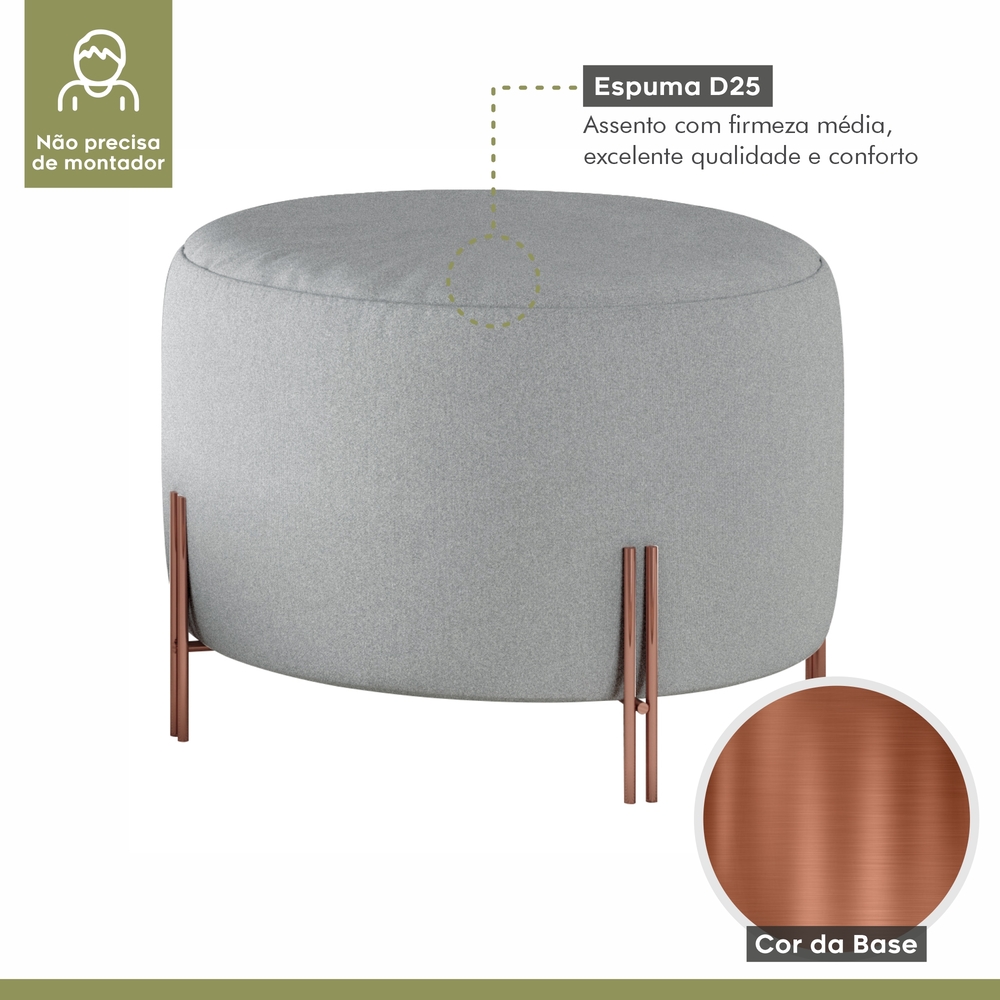 Puff Girassol Mais Decor Cobre/Linho Cinza