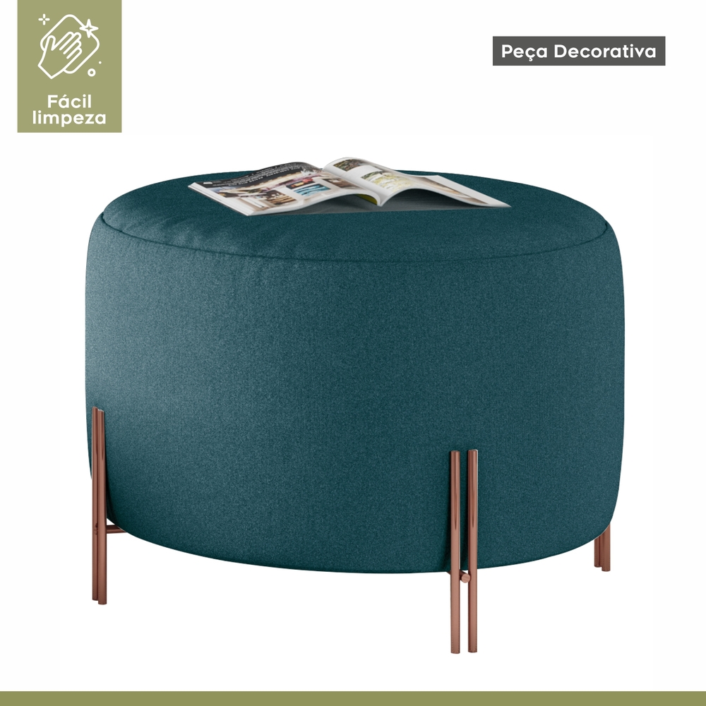 Puff Girassol Mais Decor Cobre/Linho Jeans Azul