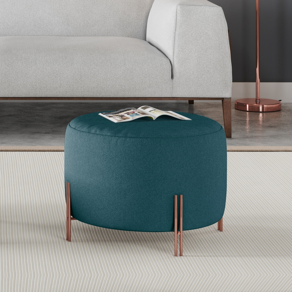 Puff Girassol Mais Decor Cobre/Linho Jeans Azul