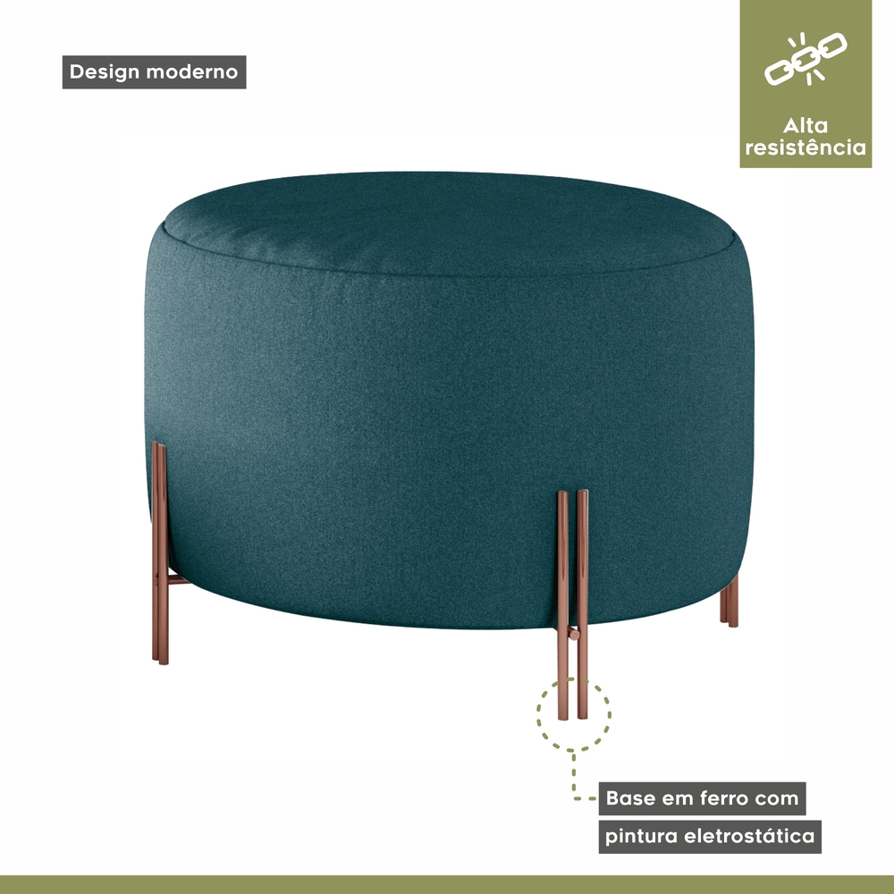 Puff Girassol Mais Decor Cobre/Linho Jeans Azul