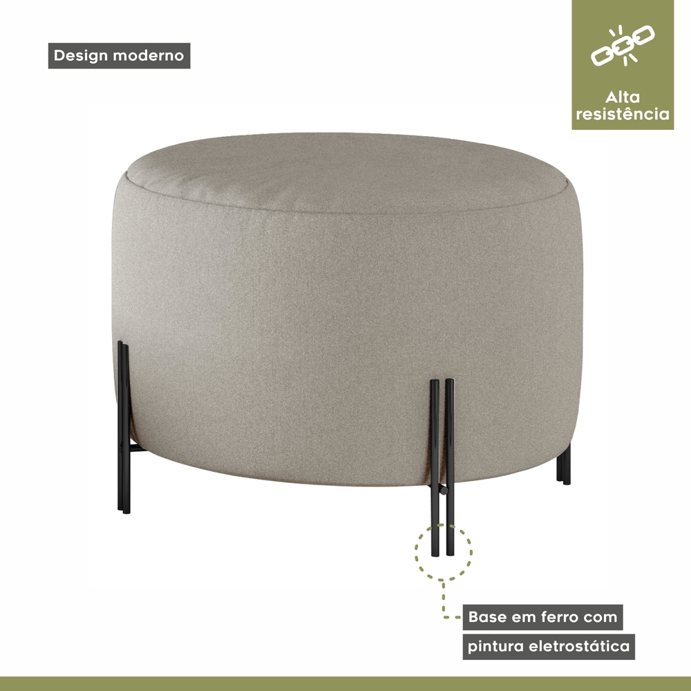 Puff Girassol Mais Decor Preto/Linho Areia