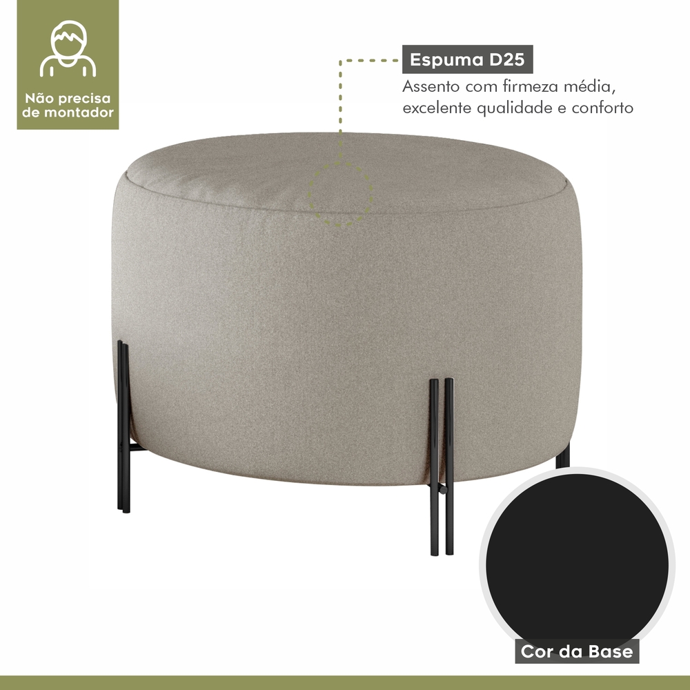 Puff Girassol Mais Decor Preto/Linho Areia