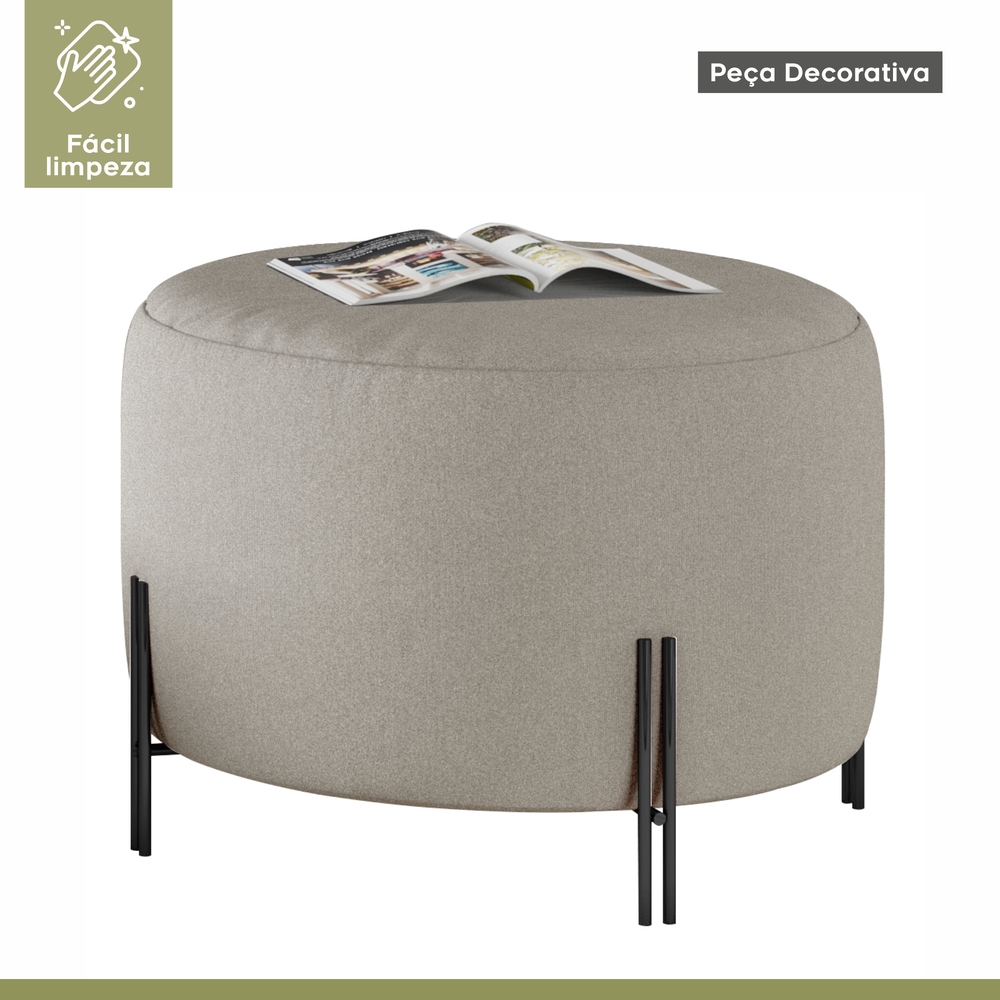 Puff Girassol Mais Decor Preto/Linho Areia