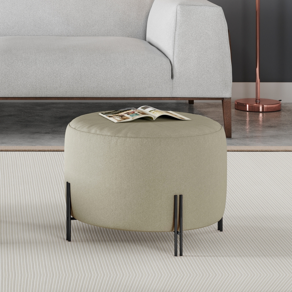 Puff Girassol Mais Decor Preto/Linho Bege
