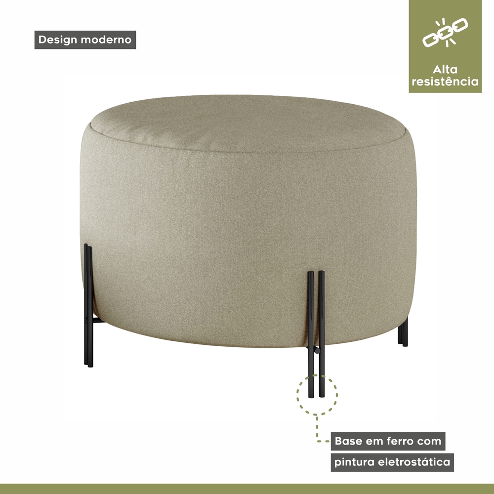 Puff Girassol Mais Decor Preto/Linho Bege