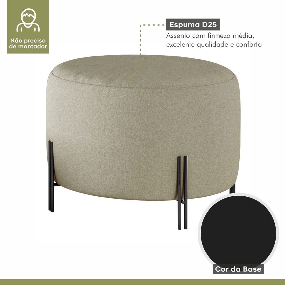 Puff Girassol Mais Decor Preto/Linho Bege