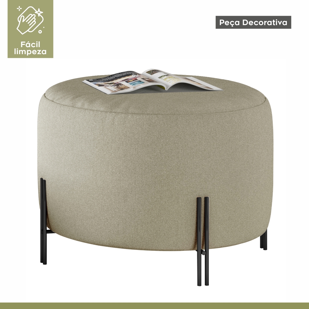 Puff Girassol Mais Decor Preto/Linho Bege