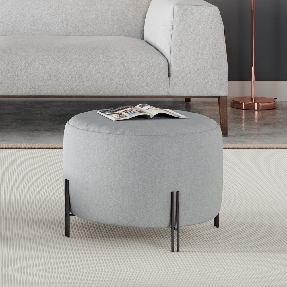 Puff Girassol Mais Decor Preto/Linho Cinza