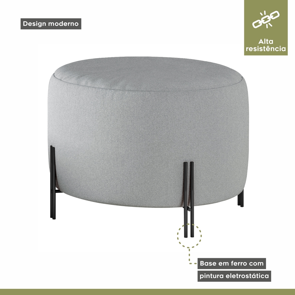 Puff Girassol Mais Decor Preto/Linho Cinza