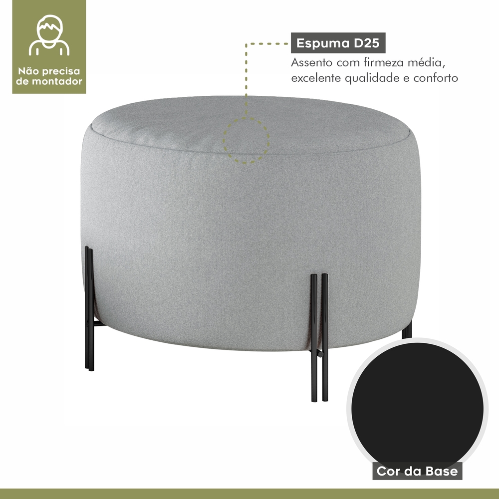 Puff Girassol Mais Decor Preto/Linho Cinza