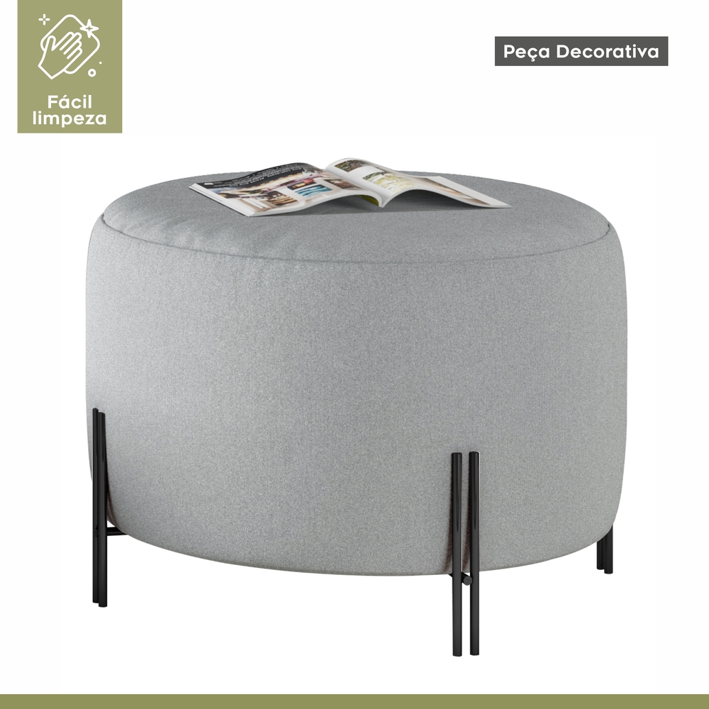Puff Girassol Mais Decor Preto/Linho Cinza