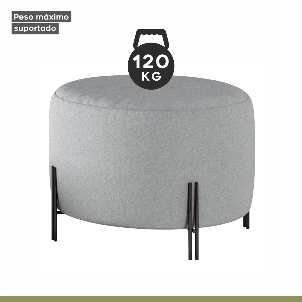 Puff Girassol Mais Decor Preto/Linho Cinza